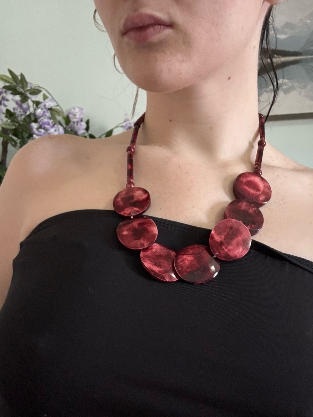 Vintage Boho Red Disc Statement Necklace